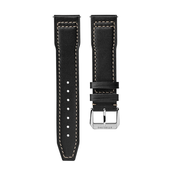 Black Quick Release Leather Strap With Brushed Buckle