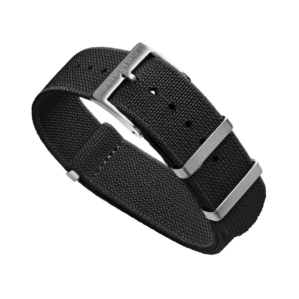 Black Elasticated Military Strap With Brushed Buckle & Keepers