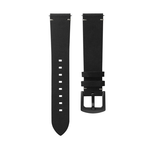 Black Quick Release Leather Strap With PVD Buckle & White Stitching