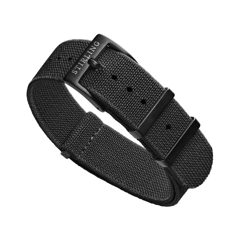 Black Elasticated Military Strap With PVD Buckle & Keepers