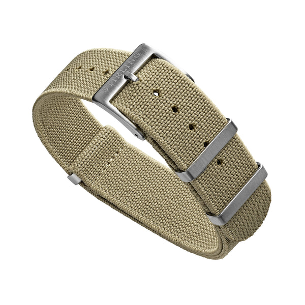 Sand Elasticated Military Strap With Brushed Buckle & Keepers