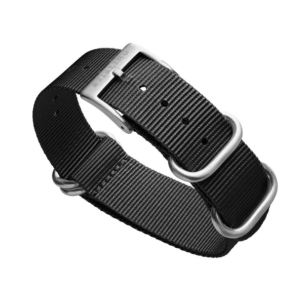 Black Zulu Strap With Brushed Buckle & Keepers – Stirling