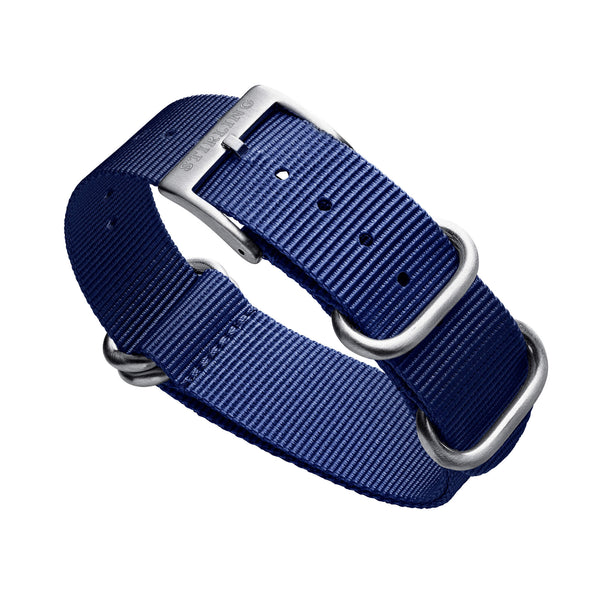 Blue Zulu Strap With Brushed Buckle & Keepers