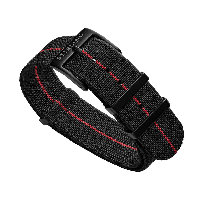 Black & Red Elasticated Military Strap With PVD Buckle & Keepers