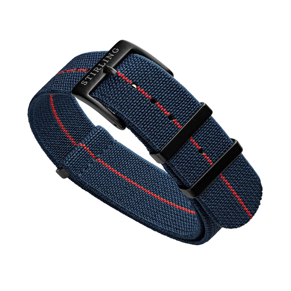Blue & Red Elasticated Military Strap With PVD Buckle & Keepers