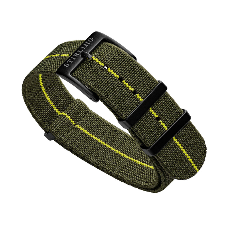 Green & Yellow Elasticated Military Strap With PVD Buckle & Keepers
