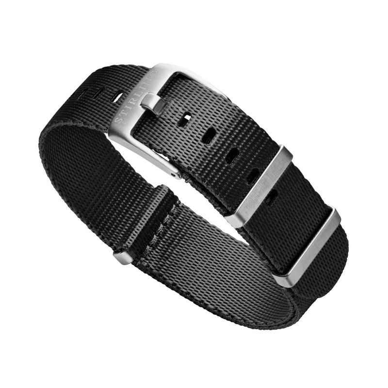 Black Premium Military Strap With Brushed Buckle & Keepers