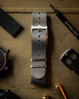 Grey Woven Single Pass Military Strap With Brushed Buckle & Keepers