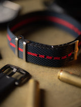 Blue & Red Woven Single Pass Military Strap With Brushed Buckle & Keepers