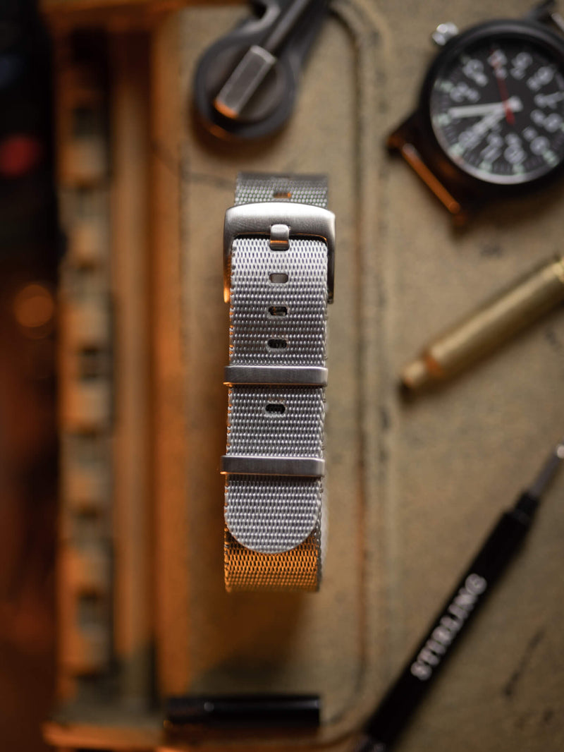 Grey Premium Military Strap With Brushed Buckle & Keepers