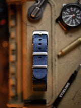 Blue Premium Military Strap With Brushed Buckle & Keepers