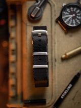 Black Premium Military Strap With Brushed Buckle & Keepers
