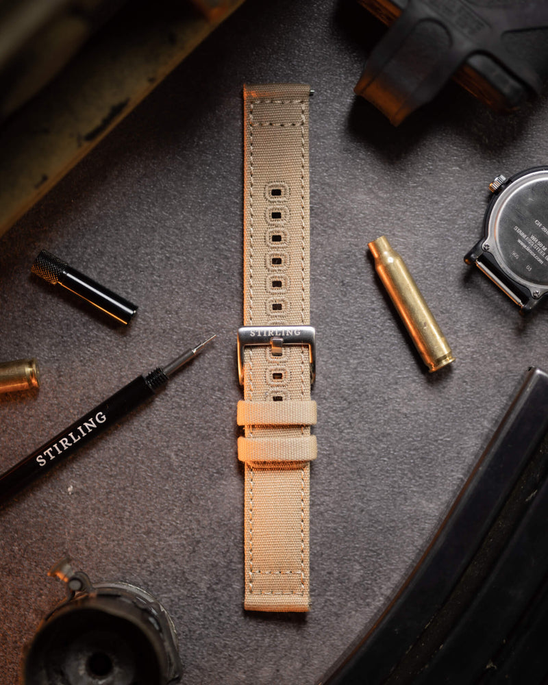 Tan Quick Release Canvas Strap With Brushed Buckle